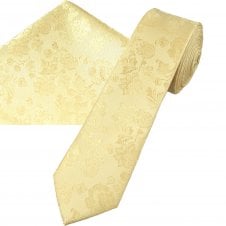 Lemon Floral Pattern Men's Skinny Tie & Pocket Square Handkerchief Set