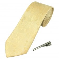 Lemon Floral Pattern Men's Tie with Tie Clip