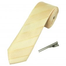 Lemon Striped Men's Skinny Tie with Tie Clip