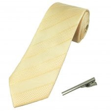 Lemon Striped Men's Tie with Tie Clip