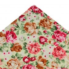 Lemon Yellow, Pink, Brown, White & Green Flower Patterned Cotton Pocket Square Handkerchief