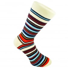 Lemon Yellow, Red, Navy Blue, Sky Blue & Orange Horizontal Striped Men's Socks