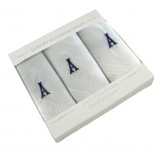 Letter A Initial 100% Cotton Men's White Handkerchief 3-Pack Set
