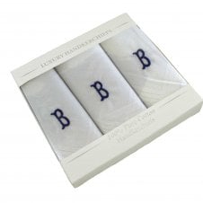 Letter B Initial 100% Cotton Men's White Handkerchief 3-Pack Set