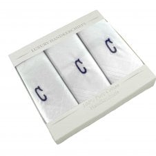 Letter C Initial 100% Cotton Men's White Handkerchief 3-Pack Set