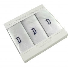 Letter D Initial 100% Cotton Men's White Handkerchief 3-Pack Set