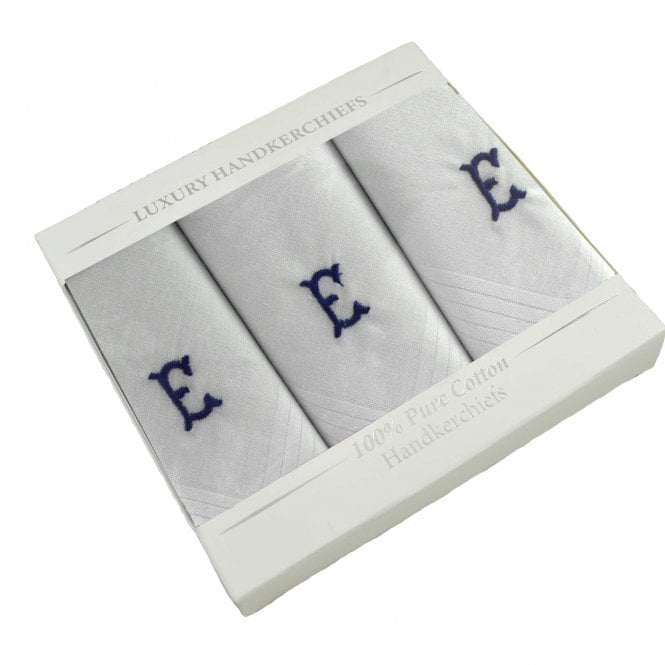 Letter E Initial 100% Cotton Men's White Handkerchief 3-Pack Set