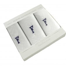 Letter F Initial 100% Cotton Men's White Handkerchief 3-Pack Set