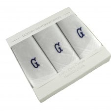 Letter G Initial 100% Cotton Men's White Handkerchief 3-Pack Set