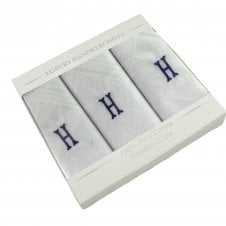 Letter H Initial 100% Cotton Men's White Handkerchief 3-Pack Set