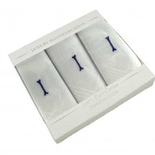 Letter I Initial 100% Cotton Men's White Handkerchief 3-Pack Set