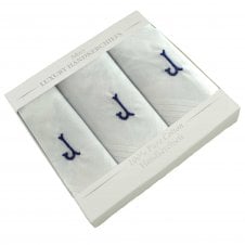 Letter J Initial 100% Cotton Men's White Handkerchief 3-Pack Set