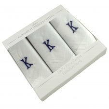 Letter K Initial 100% Cotton Men's White Handkerchief 3-Pack Set