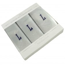 Letter L Initial 100% Cotton Men's White Handkerchief 3-Pack Set