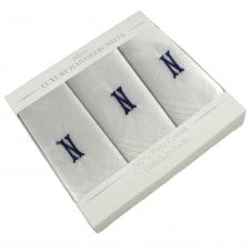 Letter N Initial 100% Cotton Men's White Handkerchief 3-Pack Set