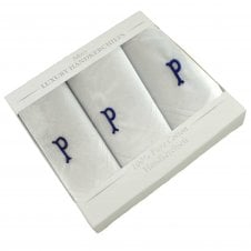 Letter P Initial 100% Cotton Men's White Handkerchief 3-Pack Set
