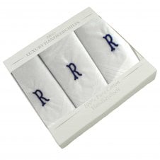 Letter R Initial 100% Cotton Men's White Handkerchief 3-Pack Set