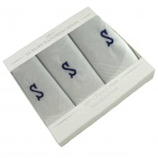 Letter S Initial 100% Cotton Men's White Handkerchief 3-Pack Set