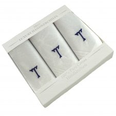 Letter T Initial 100% Cotton Men's White Handkerchief 3-Pack Set