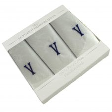 Letter V Initial 100% Cotton Men's White Handkerchief 3-Pack Set