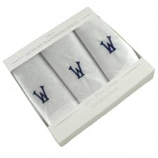 Letter W Initial 100% Cotton Men's White Handkerchief 3-Pack Set