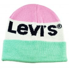Levi's Pink, White & Green Striped Beanie Hat