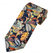 Liberty Van Buck French Navy, White, Yellow, Orange, Pink, Lilac & Grey Paisley Patterned Men's Designer Tie