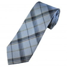 Light Blue, Black, White & Gold Checked Luxury Silk Men's Tie