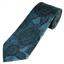 Light Blue, Charcoal & Grey Rose Flower Pattern Men's Tie