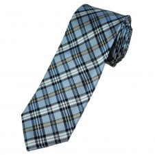 Light Blue, Navy, Grey & White Check Luxury Silk Narrow Men's Tie