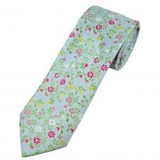 Light Blue, Red, Yellow, Pink, Green & White Flower Pattern Men's Tie
