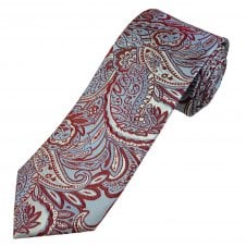 Light Blue, Silver & Burgundy Patterned Men's Silk Tie