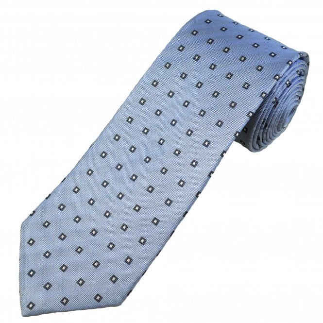 Light Blue, Silver & Navy Square Pattern Men's Silk Tie