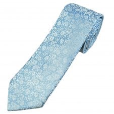 Light Blue & Silver White Floral Pattern Men's Tie