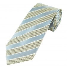 Light Blue, White & Brown Striped Men's Silk Tie