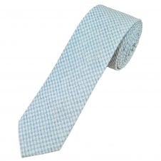 Light Blue & White Checked Linen & Cotton Blend Men's Tie