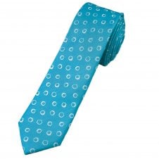 Light Blue & White Circle Pattern Men's Luxury Silk Skinny Tie