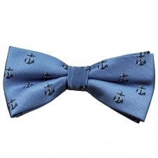 Light Blue with Navy Blue Anchor Men's Bow Tie