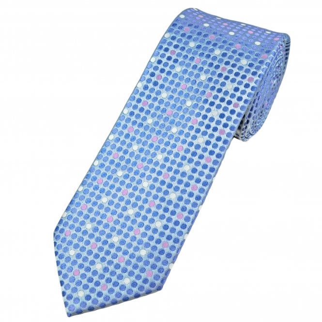 Light Blue with Royal Blue, White & Dark Mauve Spots Men's Tie