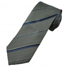 Light Grey, Silver, Navy & Light Blue Stripe Men's Silk Narrow Tie