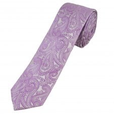 Lilac Paisley Pattern Men's Skinny Tie