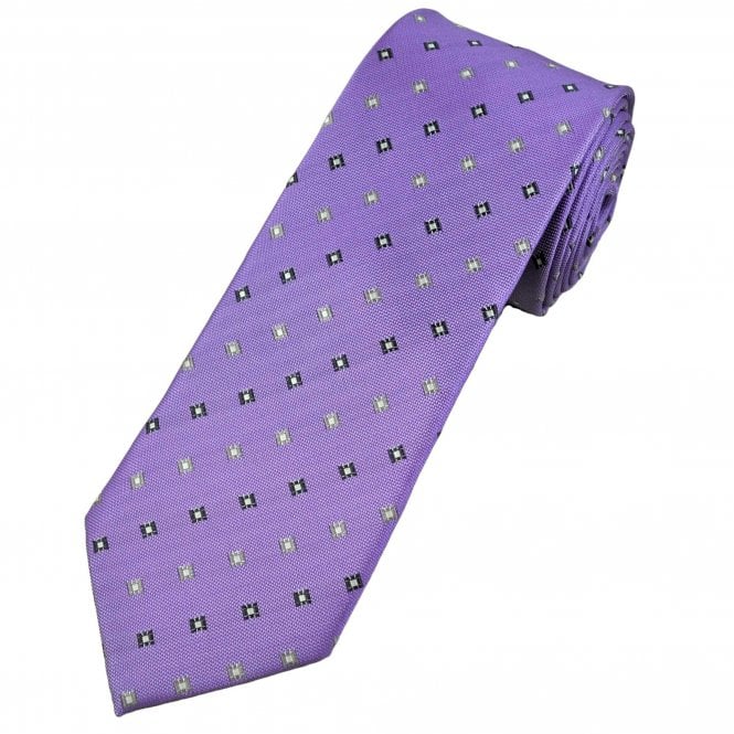 Lilac, Silver, Grey & White Diamond Pattern Men's Tie