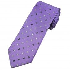 Lilac, Silver, Grey & White Diamond Pattern Men's Tie