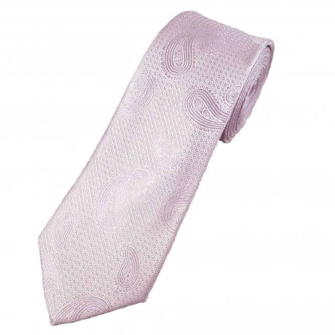 Lilac & Silver Paisley Pattern Men's Extra Long Tie