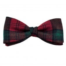 Lindsey Tartan Red, Navy & Green Check 100% Wool Men's Bow Tie by Van Buck
