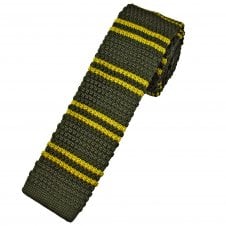 Lovat Green with Acid Yellow Twin Stripes Men's Knitted Tie