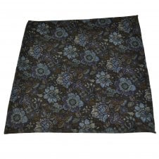 Lupi Romani 100% Cotton Designer Pocket Square - Dark Brown, Copper, Blue & Beige Floral Pattern