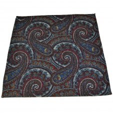 Lupi Romani 100% Cotton Designer Pocket Square - Maroon, Blue & Grey Paisley Pattern