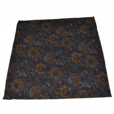 Lupi Romani 100% Cotton Designer Pocket Square - Navy Blue, Burnt Orange, Red & Grey Floral Pattern
