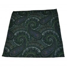 Lupi Romani 100% Cotton Designer Pocket Square - Navy Blue, Green, Grey & Cerise Pink Paisley Pattern